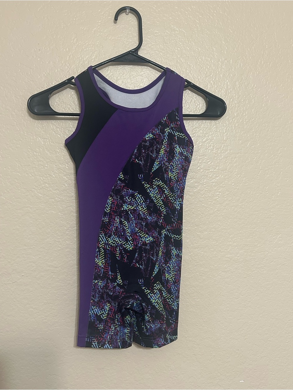 Danskin Now Biketard Leotard Bodysuit Bike Leg Silky Purple Geometric 6/6x